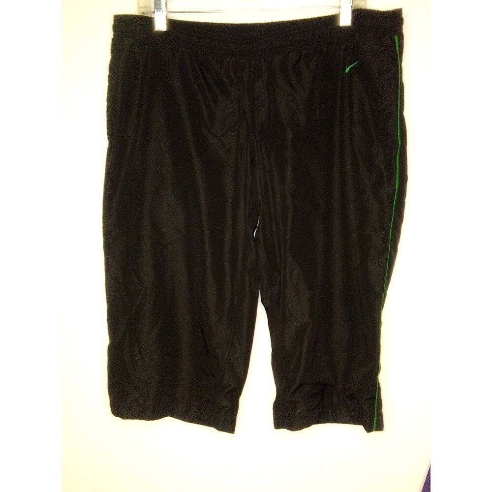Nike Vintage The Athletic Dept Womens Black Capri Pant Mesh Lining Green Stripe